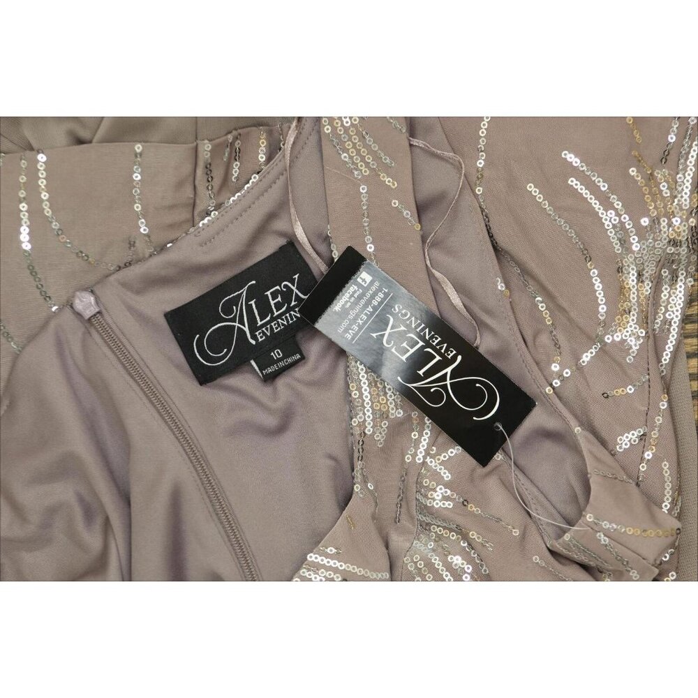 Alex Evenings Women's Tea Length Sequin Dress Pewter Brown / Frost 10 - Picture 3 of 14
